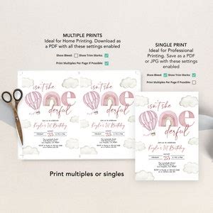 Hot Air Balloon First Birthday Invitation EDITABLE Onederful Party Invite Boho Pink Clouds