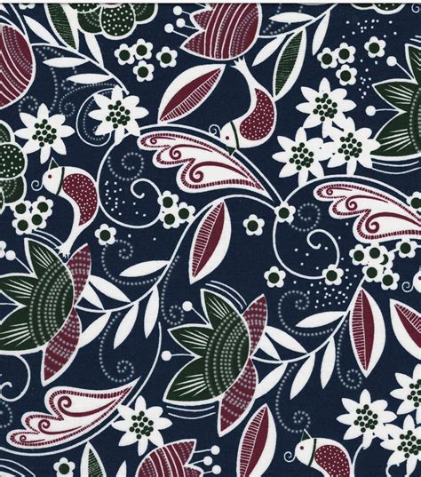 Quilter S Showcase Cotton Fabric Floral Birds Dots On Navy JOANN