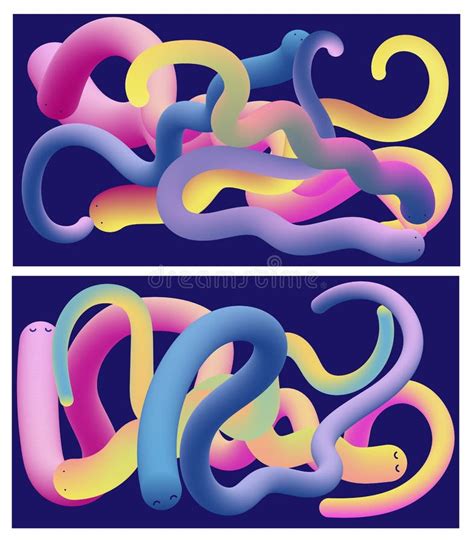 Fluid Beautiful Bright Snakes in Beautiful Style. Vintage Background ...