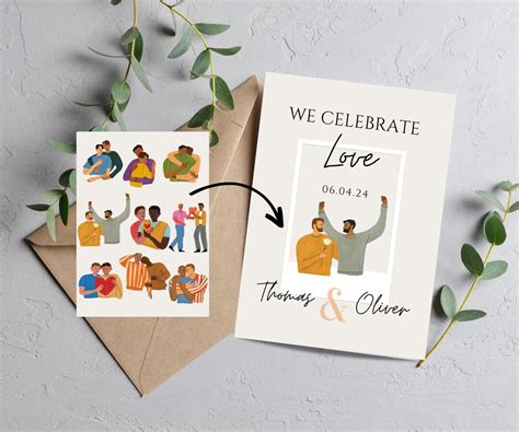 Gay Wedding Invitation Template Custom Invitation Couple Portrait Illustrated Wedding Invitation