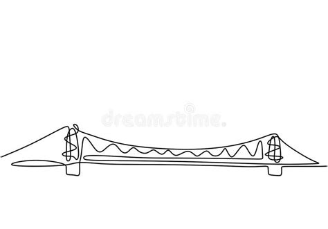 Giant Bridge Over River Continuous One Line Of Bridge Drawing Design