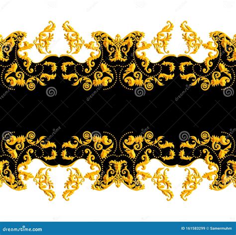 Seamless Golden Baroque With Versace Design On Black And White