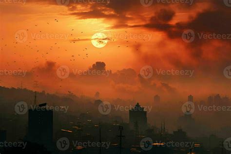 Morning Sun Tries To Clear Smog City Ai Generated 28293095 Stock Photo