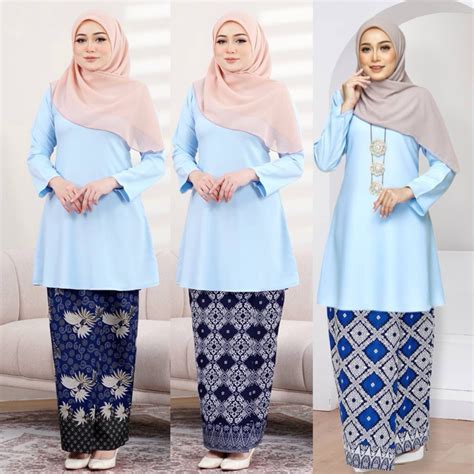 SIZE XS 5XL TEMA BABY BLUE SOFT BLUE KURUNG RIAU BATIK SONGKET