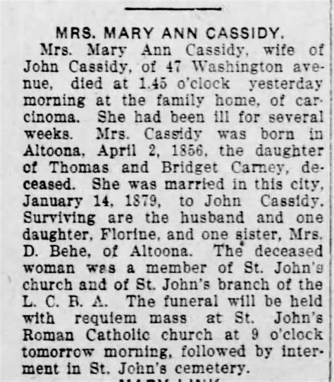 Obituary Mary Ann Carney Cassidy