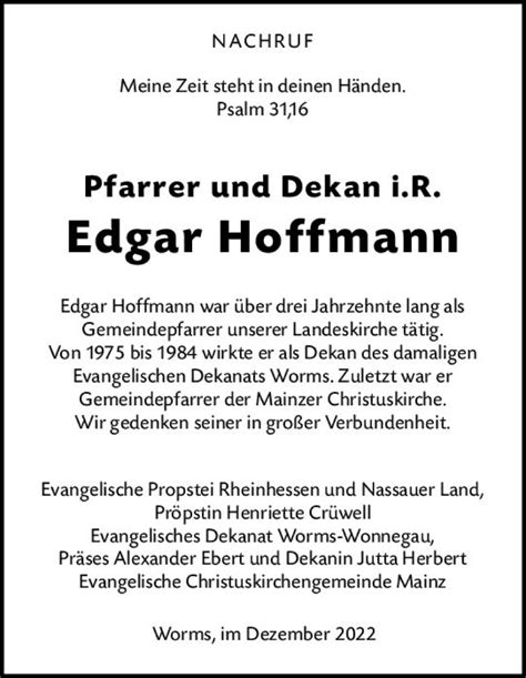 Traueranzeigen Von Edgar Hoffmann Vrm Trauer De