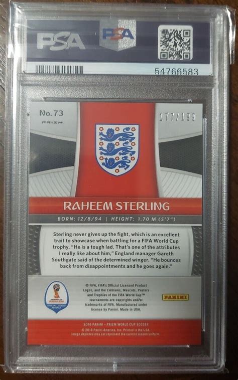 2018 Panini Prizm World Cup Blue Prizm 73 Raheem Sterling 199 PSA 10