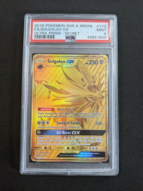 Pokemon Gold Solgaleo Gx Ultra Prism Secret Psa Mint Values Mavin