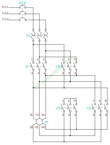 Rangkaian Utama Forward Reverse Star Delta Motor Listrik 3 Fasa