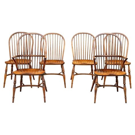 Set Of Six Classic Bow Back Oak Windsor Chairs For Sale At 1stdibs