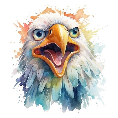 Premium Photo A Watercolor Painting Of A Bald Eagle With A Blue Beak