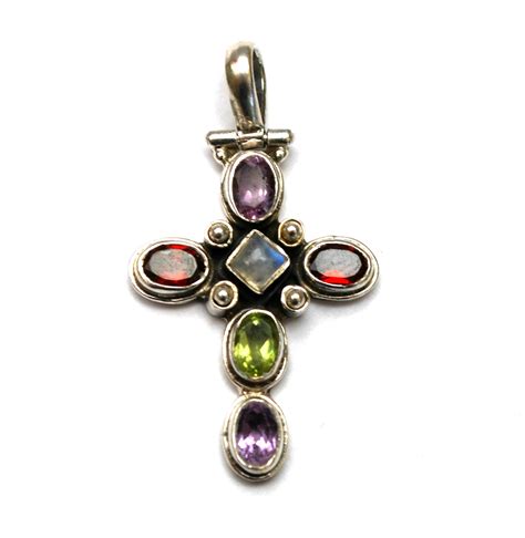 Gemstone Cross Pendant Sterling Silver Amethyst Garnet Peridot Etsy