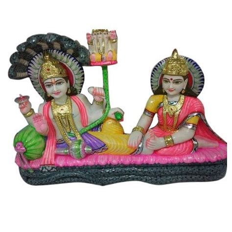 Painted Hindu Marble Laxmi Vishnu Statue For Worship Size 4x1x4 Ft