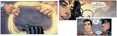 [wonder Woman Annual 1] Batman And Superman Hold Wonder Woman S Lasso Of Truth And Say Their