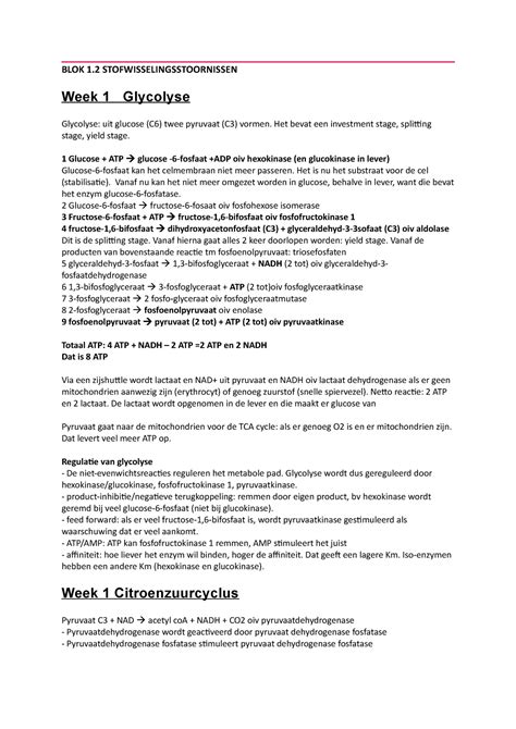 Medical Biochemistry Blok Schema Uitgewerkt Als Samenvatting Blok