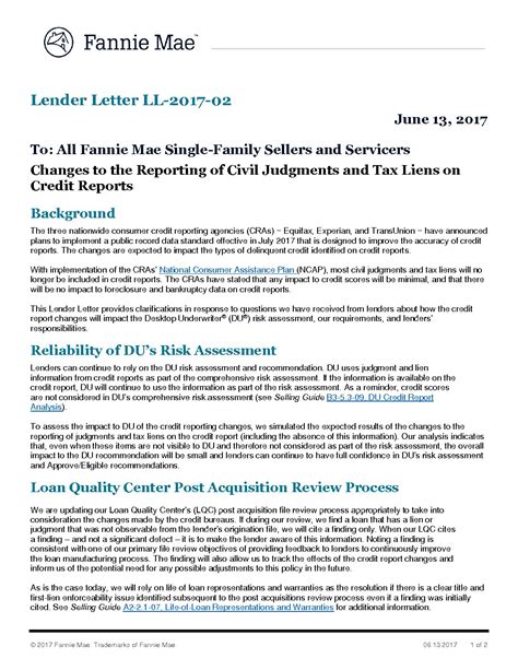 Fannie Mae Lender Letter Ll 2017 02 Tena