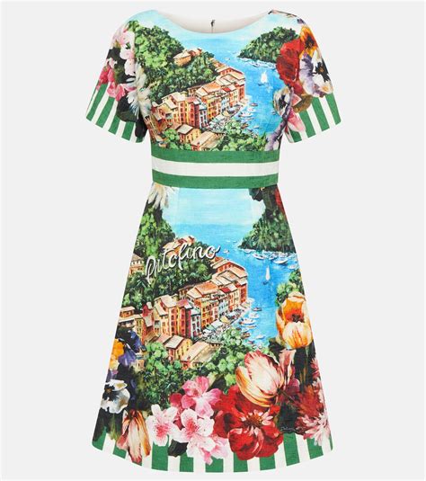 Portofino Printed Cotton Minidress In Multicoloured Dolce Gabbana