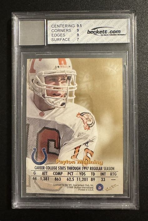 1998 Skybox Autographics Peyton Manning SP Autograph RC Auto BGS 8 9