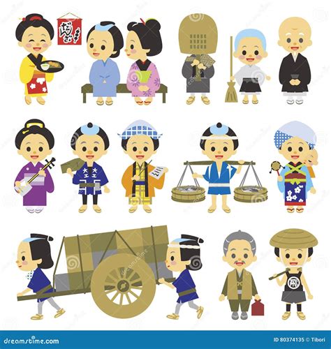 People Of Edo Period Japan 03 Various Occupations Stock Vector