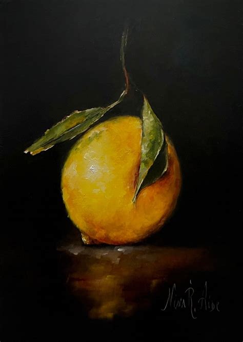 Lemon Leaf Original Oil Painting Still Life Nina R Aide Fruit Small