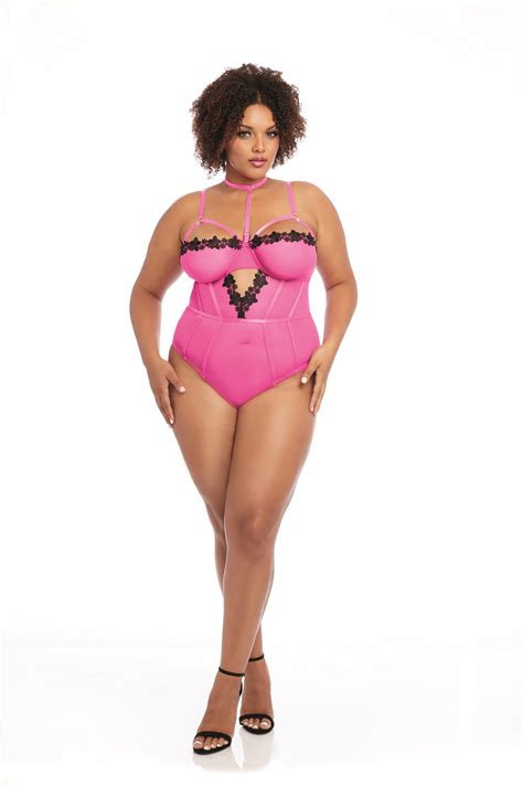 Plus Size Stretch Mesh Venise Lace Teddy