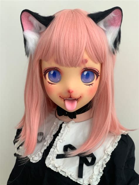 Anime Kigurumi Mask Animal Ears Pink Hair Full Head