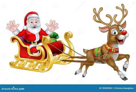 Christmas Cartoon Santa And Reindeer Sleigh Stock Vector Illustration Of Ground Santaclaus