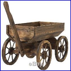 Antique Brown Wood Wagon Pot Flower Planter Yard Rustic Cart Wheel ...