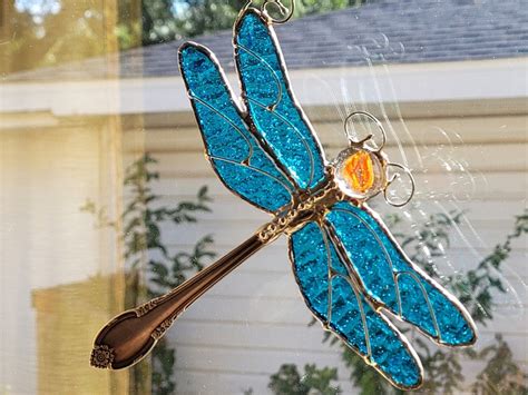 Stained Glass Dragonfly Sun Catcher W Wing Span Etsy