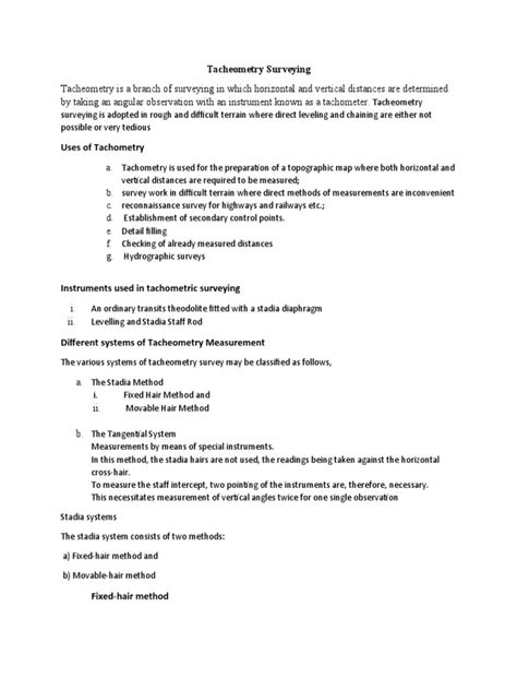 Ses211 Tacheometry Surveying | PDF | Surveying | Metrology