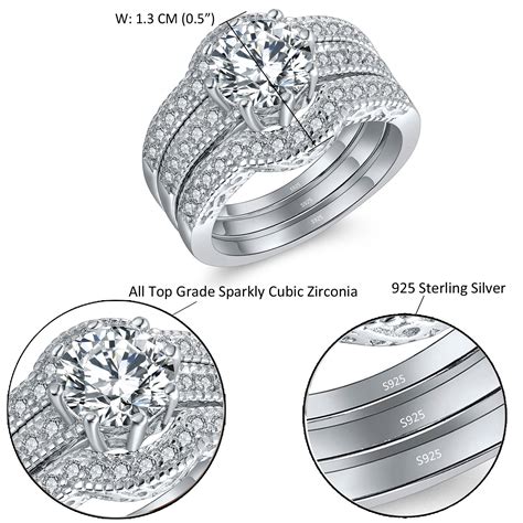 Mabella Couples Rings Her Halo Cz Sterling Silver Engagement Wedding