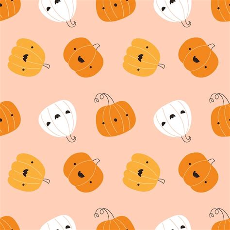 Premium Vector Halloween Seamless Pattern With Cute Pumpkins On A