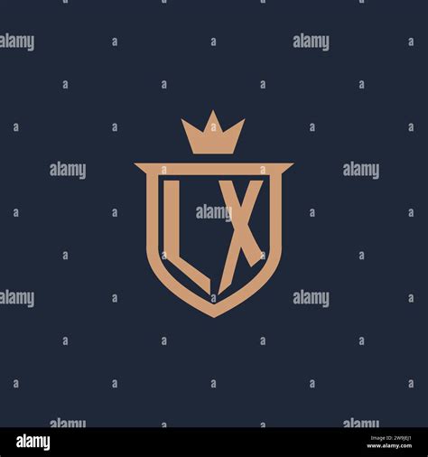 LX Monogram Initial Logo With Shield And Crown Style Design Ideas Stock