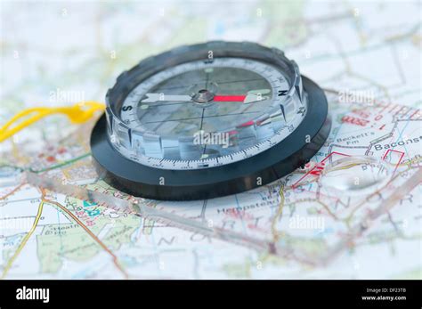 compass on ordnance survey map Stock Photo - Alamy