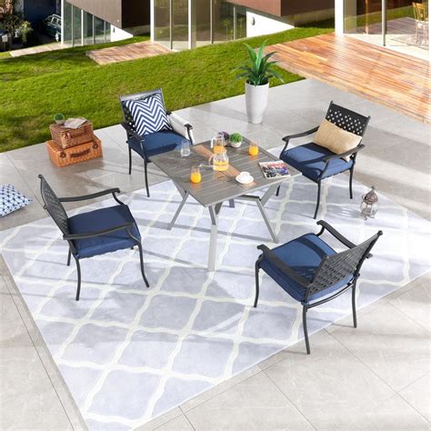 Patio Festival 5 Piece Metal Square Outdoor Dining Set With Blue