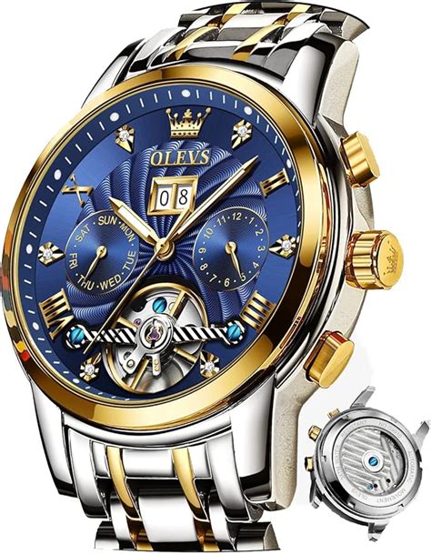 OLEVS Montre automatique squelette 5 aiguilles mécanique classique luxe