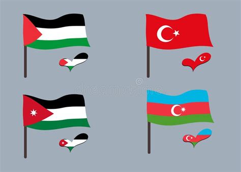 Set Of Flags Turkey Palestine Jordan Azerbaijan Stock Vector