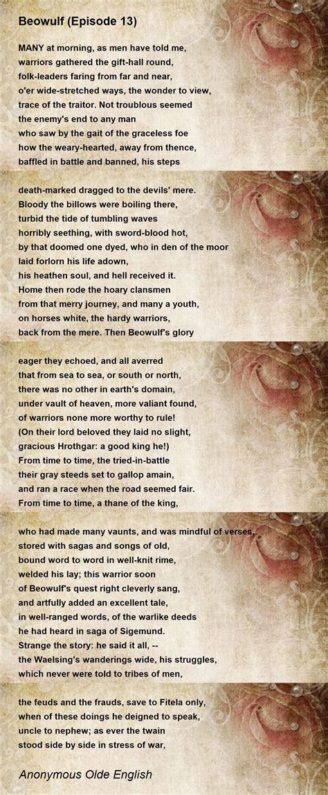 Beowulf (Episode 13) Poem by Anonymous Olde English - Poem Hunter