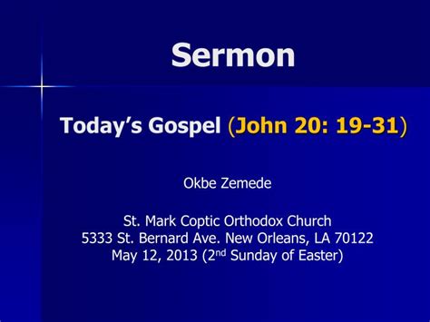 Ppt Sermon Todays Gospel John 20 19 31 Powerpoint Presentation