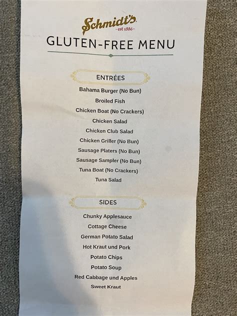 Gluten-Free Menu - Photo from Schmidt’s Sausage Haus