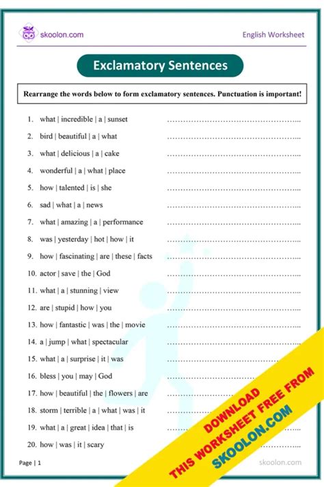 Exclamatory Sentences Word Rearrangement Worksheet