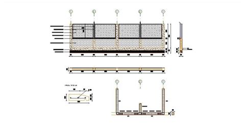 Compound Wall And Steel Grill Detail D View Elevation And Plan Layout