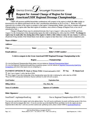 Fillable Online Usdf Request For Annual Change Of Region For Great