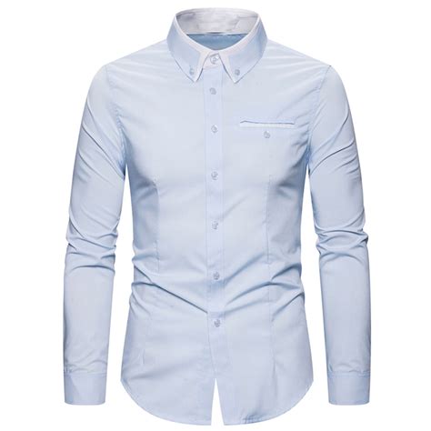 Amtdh Men S Oxford Shirt Clearance Solid Color Long Sleeve Lapel Collar