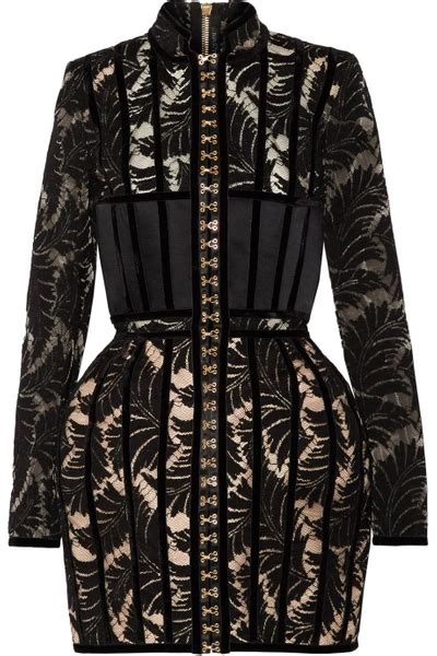 Balmain Velvet Trimmed Duchesse Satin And Embroidered Organza Mini Dress Modesens