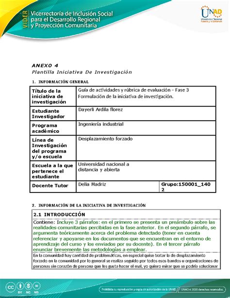 Anexo 4 Plantilla Iniciativa de Investigación A N E X O 4 P l a n t