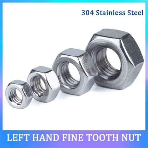 Left Hand Thread Hex Nut Fine Tooth Stainless Steel Reverse Thread