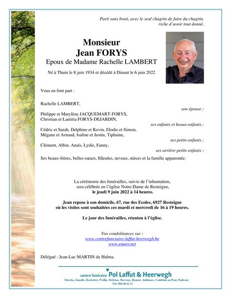 Décès De Monsieur Jean Forys 06 06 22 Annonce Nécrologique