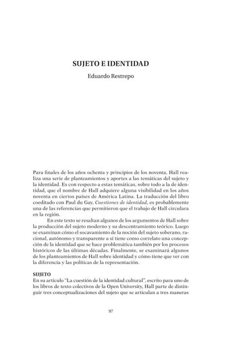 Pdf Sujeto E Identidad Sujeto E Identidad Eduardo Restrepo Para