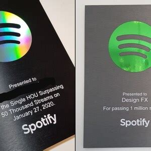 Custom Designed Personalized Spotify Streams Milestone Award Etsy Uk